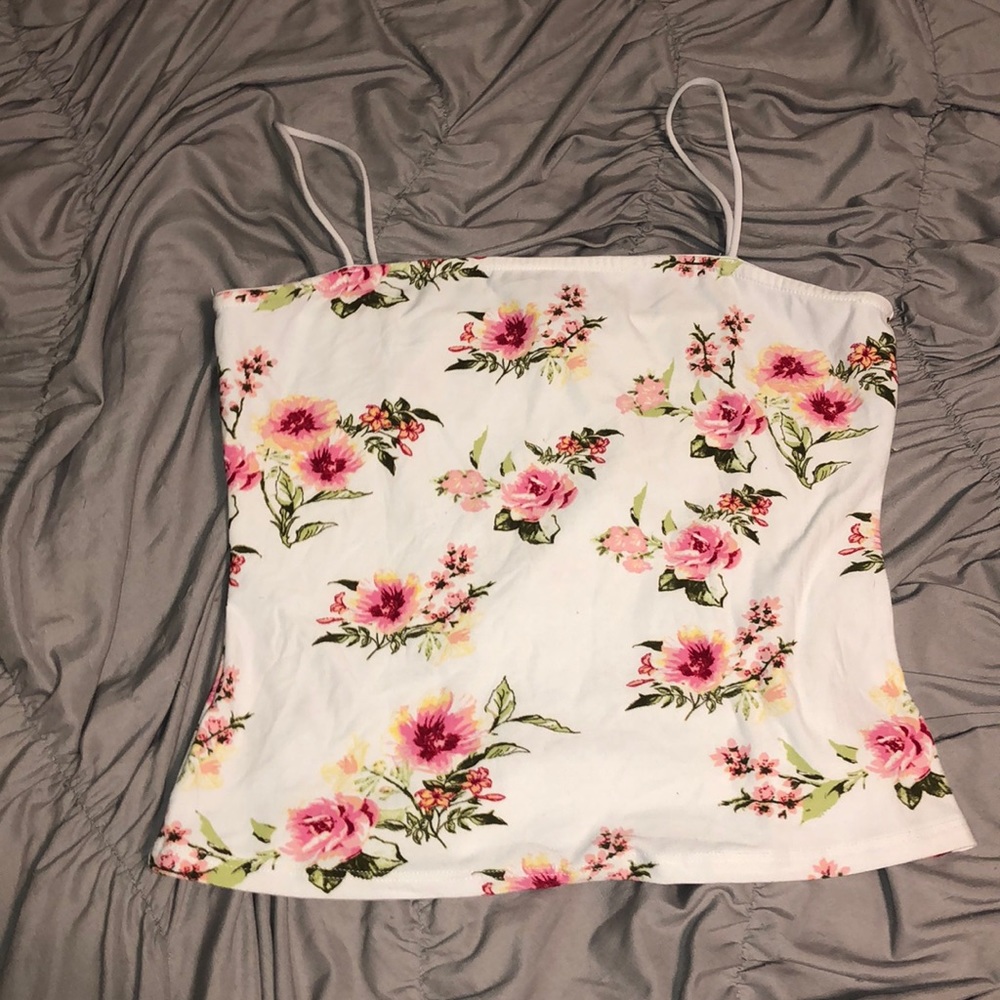 Floral Thin Strap Cropped Tank